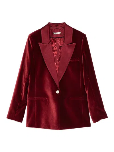 Alice And Olivia Velvet Single-breasted Jacket In Burgundy