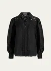 Alice And Olivia Venty Linen Shirt In Black