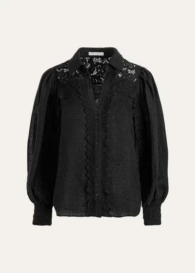 Alice And Olivia Venty Linen Shirt In Black