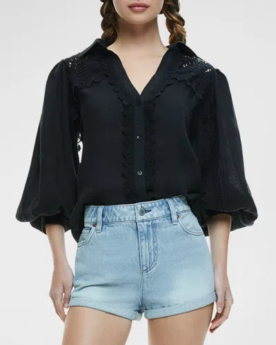 ALICE AND OLIVIA VENTY BUTTON-FRONT LINEN BLOUSE