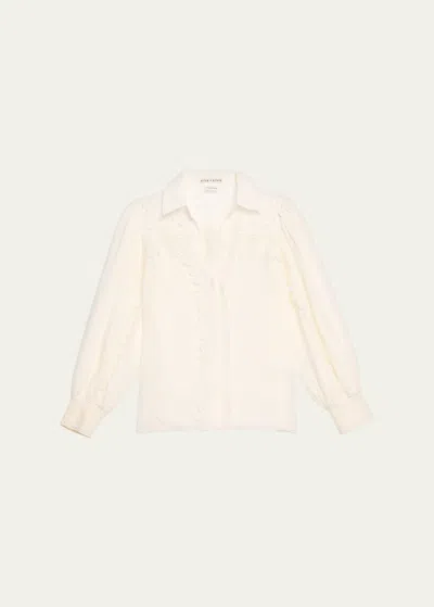 Alice And Olivia Venty Button-front Linen Blouse In Off White