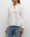 Alice And Olivia Alice + Olivia Venty Lace Detail Linen Button-up Shirt In Off White