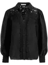 Alice And Olivia Lace-trimmed Linen Shirt In Black