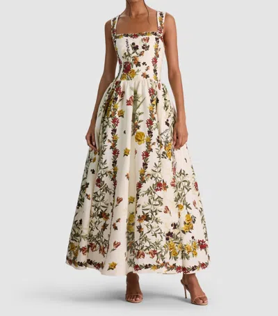Alice And Olivia Vera Midi Dress In Desert Sprigs Vanilla In Multi
