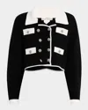 Alice And Olivia Verdell Cropped Knit Jacket In Blacksoft White