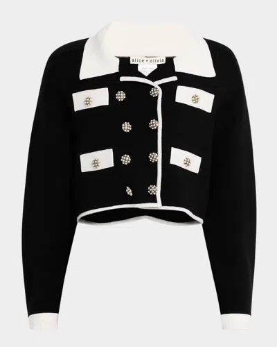Alice And Olivia Verdell Cropped Knit Jacket In Black