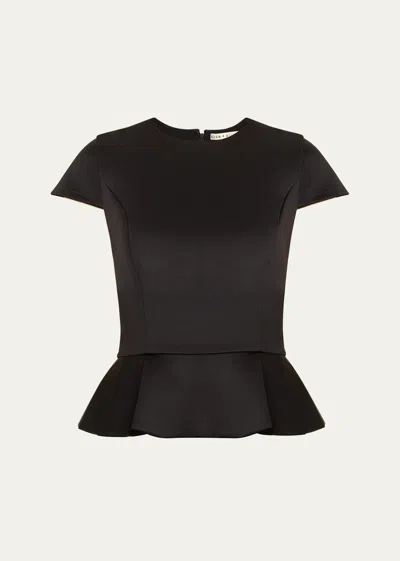 Alice And Olivia Veronica Crewneck Peplum Blouse In Black