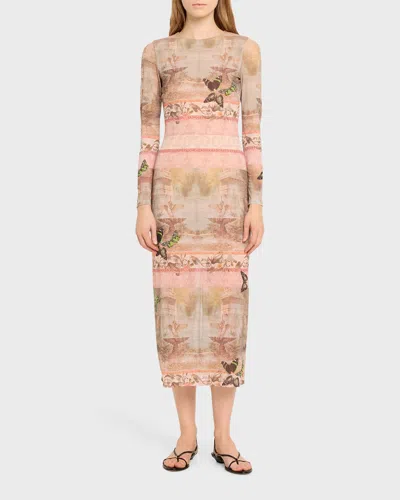 Alice And Olivia Versailles Delora Long-sleeve Ankle-length Dress In Pink