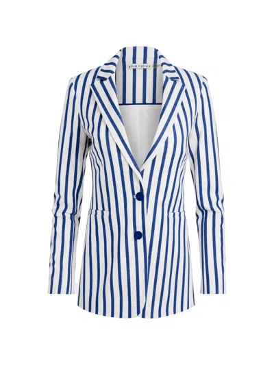 Alice And Olivia Vertical-stripe Single-breasted Blazer In Blue