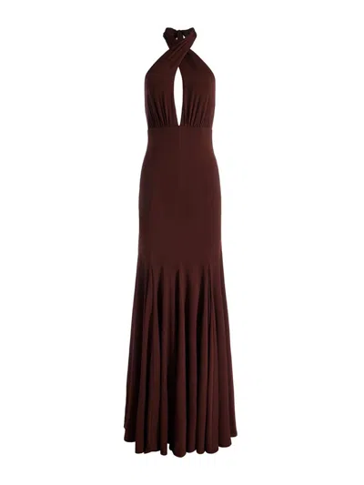 Alice And Olivia Evelina Halter Maxi Dress In Brown