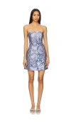 Alice And Olivia Violet Strapless Seamed A-line Mini Dress In Blue