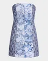 Alice And Olivia Violet Strapless Seamed A-line Mini Dress In Blue Multi
