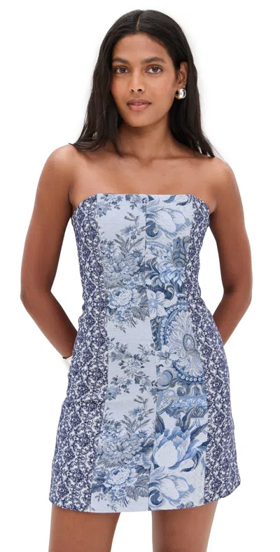 Alice And Olivia Violet Strapless Seamed A-line Mini Dress In Blue Multi
