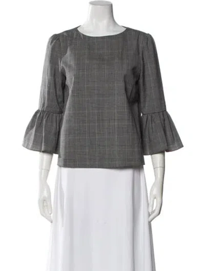 Pre-owned Alice And Olivia Virgin Wool Plaid Print Blouse In Gray
