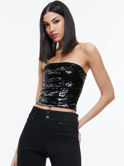 Alice And Olivia Vivi Sequin Cropped Top In Black
