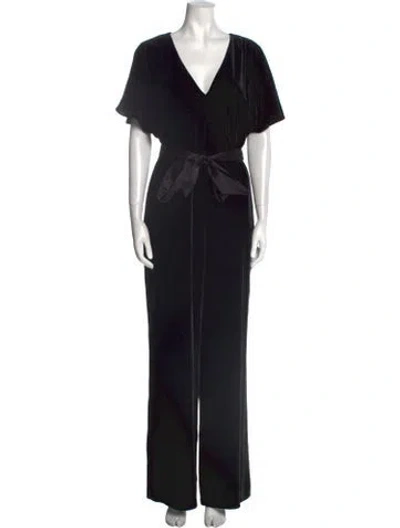 Pre-owned Alice And Olivia V-neck Jumpsuit In Black