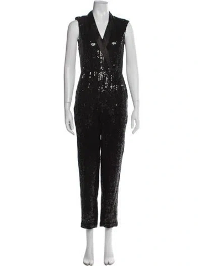 Pre-owned Alice And Olivia V-neck Jumpsuit In Black