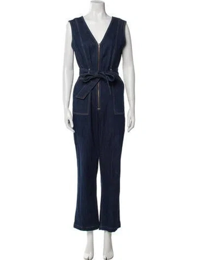 Pre-owned Alice And Olivia V-neck Jumpsuit In Blue