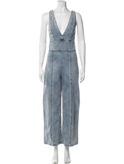 Pre-owned Alice And Olivia V-neck Jumpsuit In Blue