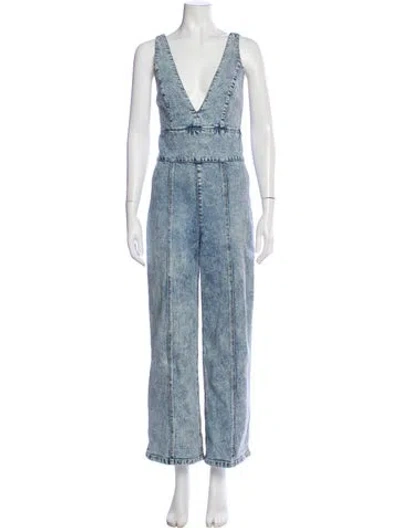Pre-owned Alice And Olivia V-neck Jumpsuit In Blue