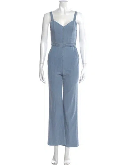 Pre-owned Alice And Olivia V-neck Jumpsuit In Blue