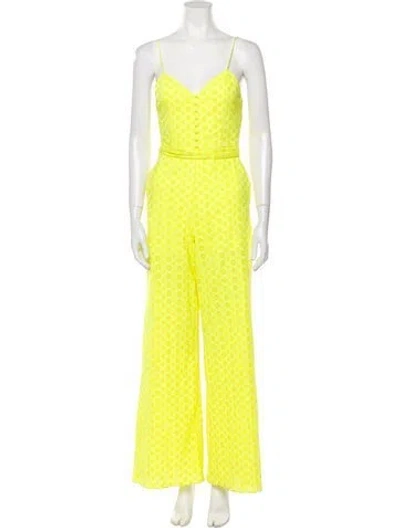 Pre-owned Alice And Olivia V-neck Jumpsuit In Yellow