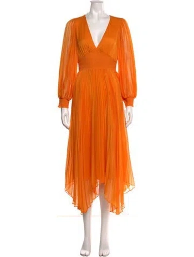 Pre-owned Alice And Olivia V-neck Knee-length Dress In Orange