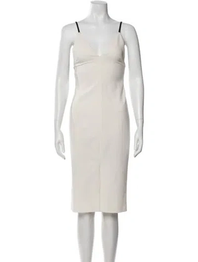 Pre-owned Alice And Olivia V-neck Knee-length Dress In White