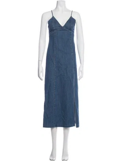 Pre-owned Alice And Olivia V-neck Long Dress In Blue