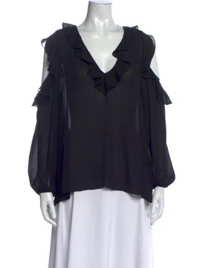 Pre-owned Alice And Olivia V-neck Long Sleeve Blouse In Black