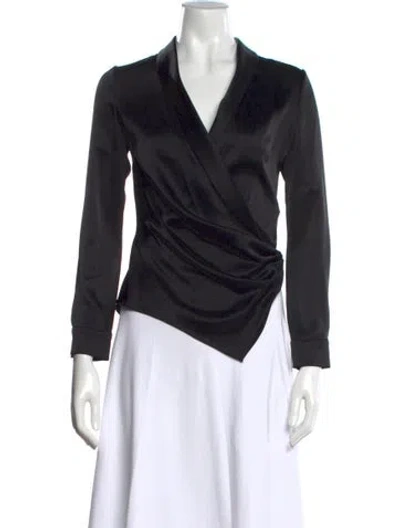 Pre-owned Alice And Olivia V-neck Long Sleeve Blouse In Black