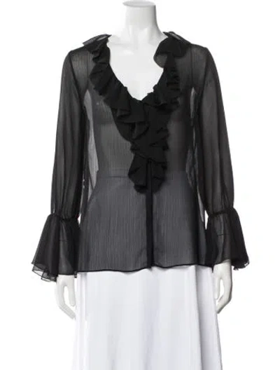 Pre-owned Alice And Olivia V-neck Long Sleeve Blouse In Black