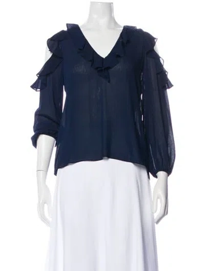 Pre-owned Alice And Olivia V-neck Long Sleeve Blouse In Blue