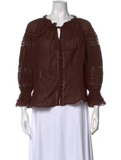 Pre-owned Alice And Olivia V-neck Long Sleeve Blouse In Brown