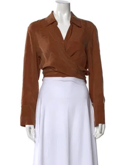 Pre-owned Alice And Olivia V-neck Long Sleeve Blouse In Brown
