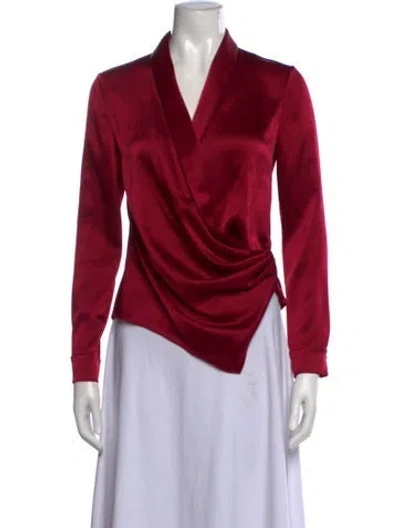 Pre-owned Alice And Olivia V-neck Long Sleeve Blouse In Burgundy