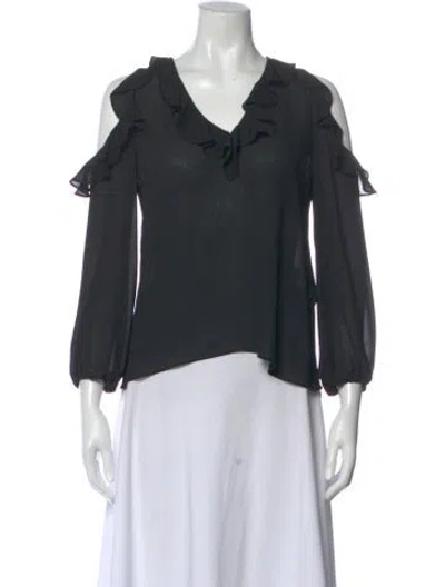 Pre-owned Alice And Olivia V-neck Long Sleeve Blouse In Gray