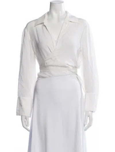 Pre-owned Alice And Olivia V-neck Long Sleeve Blouse In Neutral