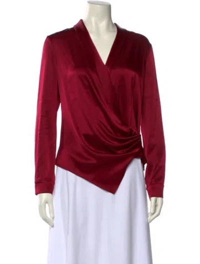 Pre-owned Alice And Olivia V-neck Long Sleeve Blouse In Red