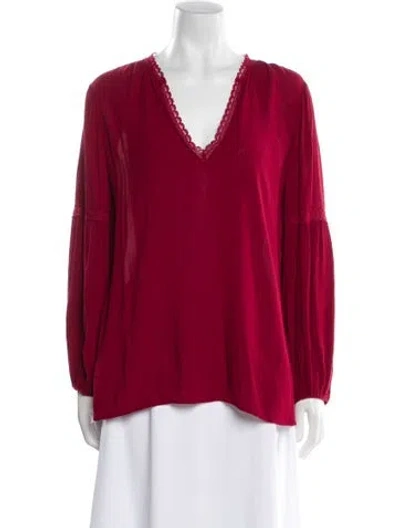 Pre-owned Alice And Olivia V-neck Long Sleeve Blouse In Red