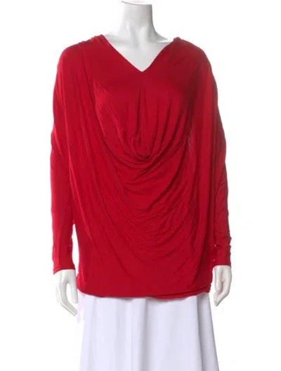 Pre-owned Alice And Olivia V-neck Long Sleeve Blouse In Red
