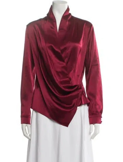 Pre-owned Alice And Olivia V-neck Long Sleeve Blouse In Red