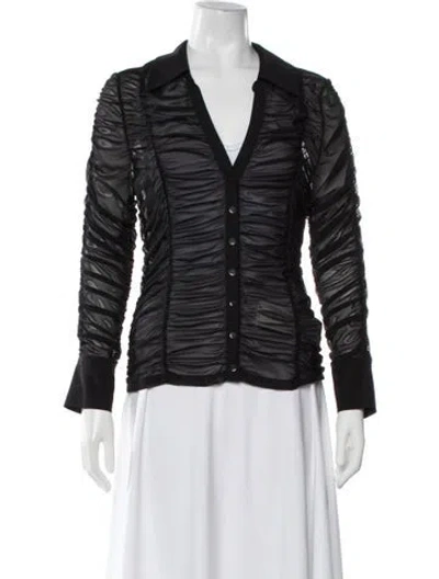 Pre-owned Alice And Olivia V-neck Long Sleeve Blouse W/ Tags In Black