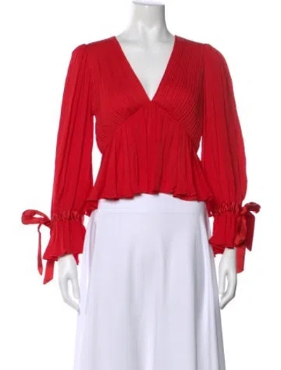 Pre-owned Alice And Olivia V-neck Long Sleeve Blouse W/ Tags In Red