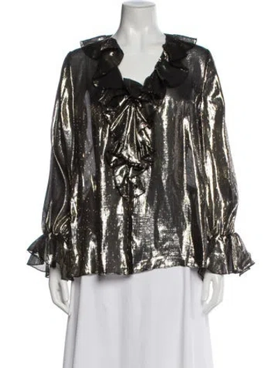 Pre-owned Alice And Olivia V-neck Long Sleeve Blouse In White