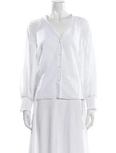 Pre-owned Alice And Olivia V-neck Long Sleeve Blouse In White