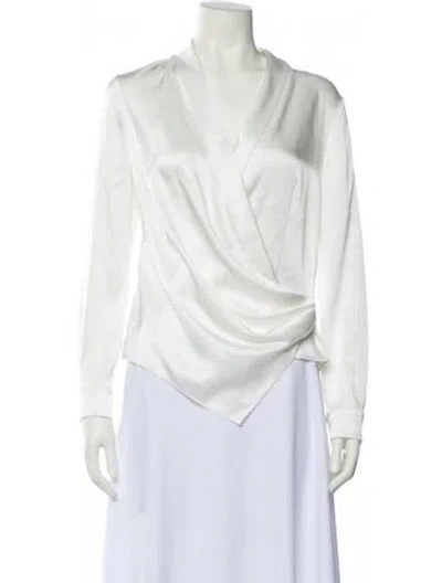Pre-owned Alice And Olivia V-neck Long Sleeve Blouse In White