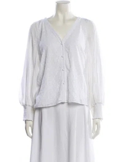 Pre-owned Alice And Olivia V-neck Long Sleeve Blouse In White