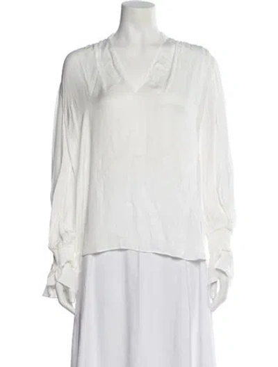 Pre-owned Alice And Olivia V-neck Long Sleeve Blouse In White