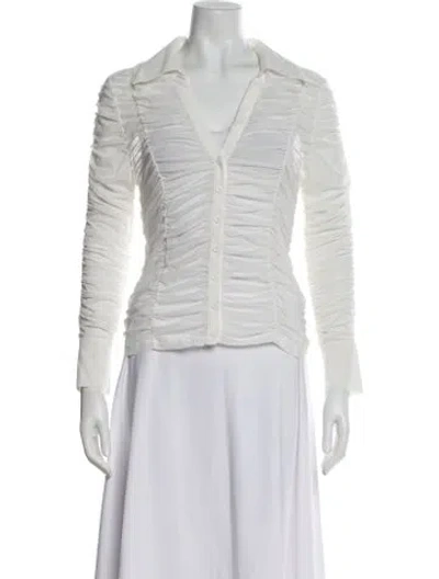 Pre-owned Alice And Olivia V-neck Long Sleeve Blouse In White